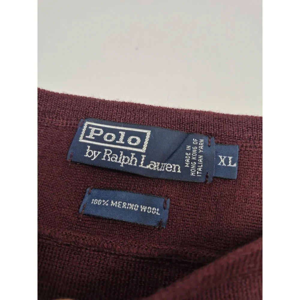 Polo By Ralph Lauren Sweater Mens XL Red Merino Wool Knit Crewneck Pullover FLAW